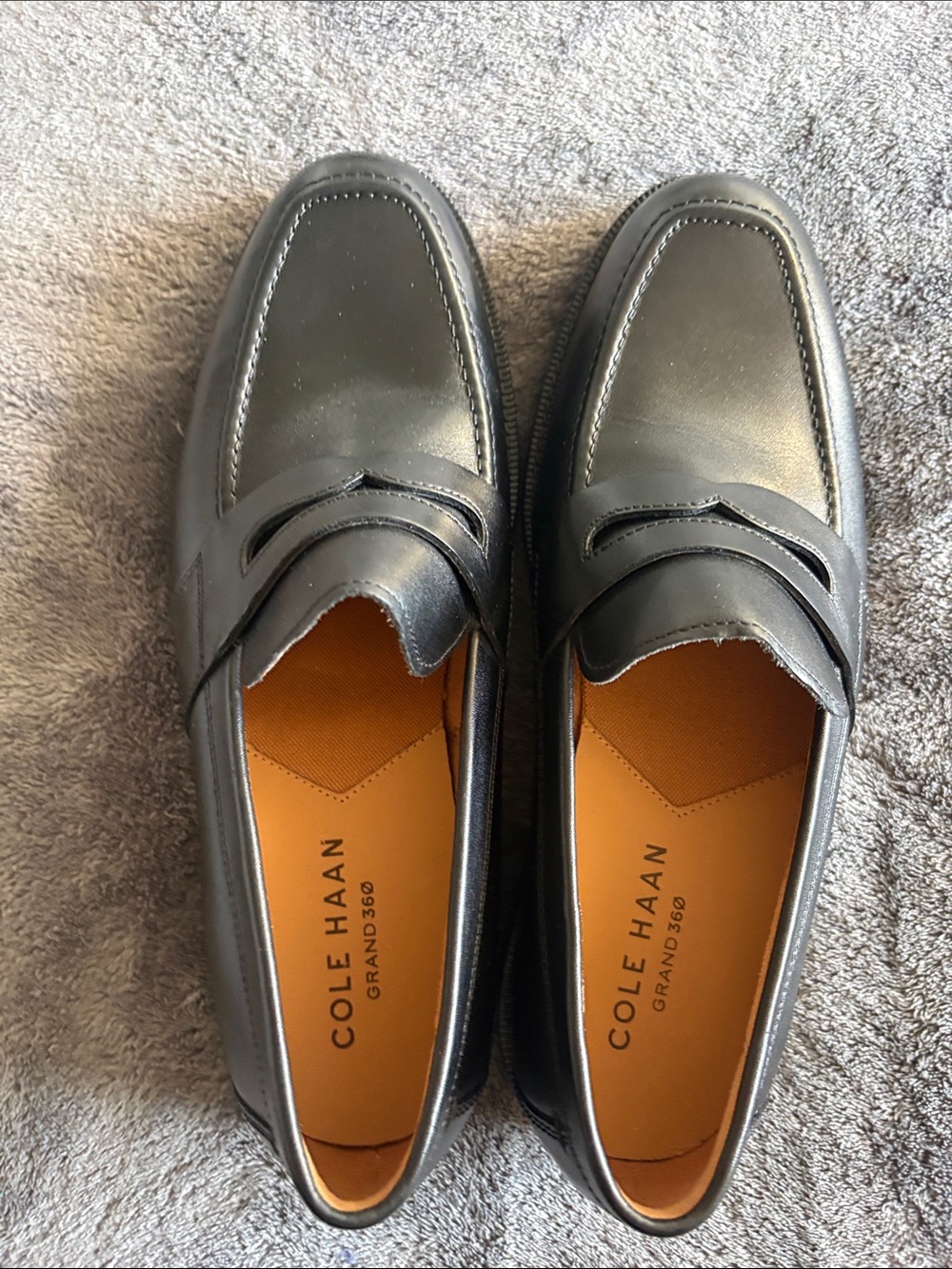 Cole Haan Black Leather Penny Loafers with Tan Insole